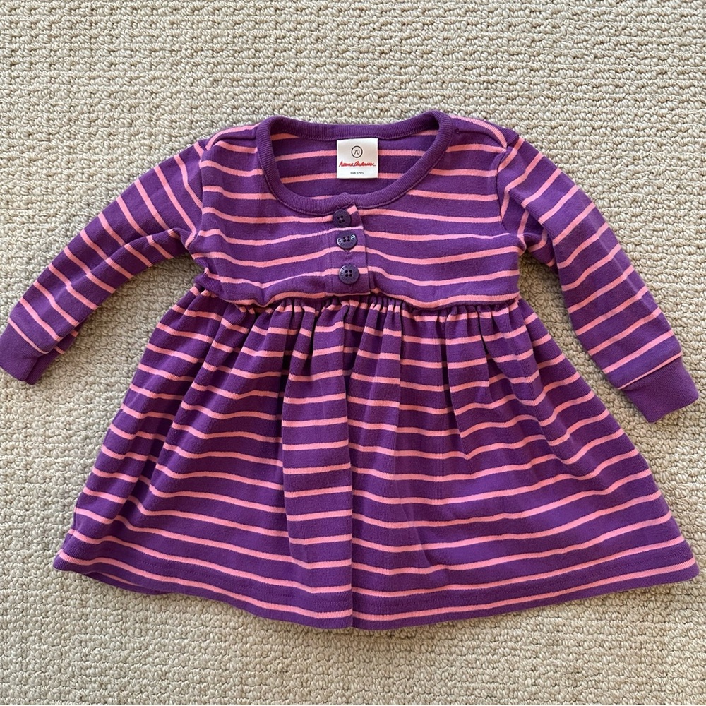 HANNA ANDERSSON Girls baby Sz 70 US 6-12 Striped Dress Purple Pink